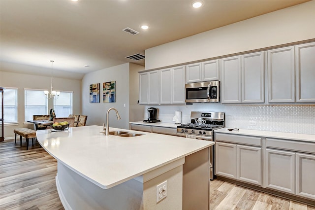 kitchen featuring a sink, tasteful backsplash, visible vents, and stainless steel appliances