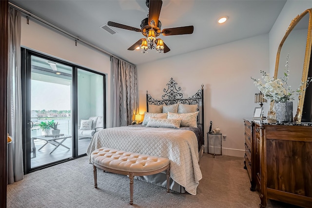 199 Waterpoint Ct Unit 302, Conroe, TX 77356 - bedroom with access to outside, carpet, recessed lighting, baseboards, and ceiling fan
