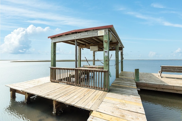 view of dock with a water view