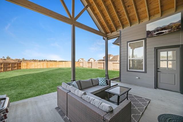 view of patio / terrace with an outdoor hangout area and fence