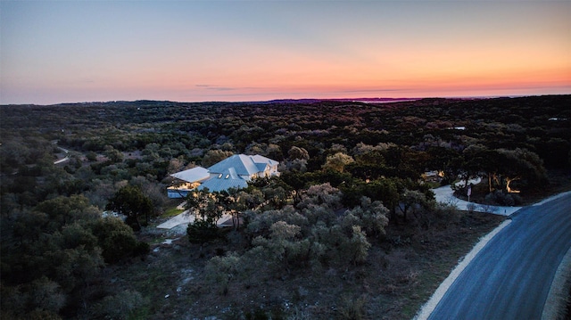 view of aerial view at dusk