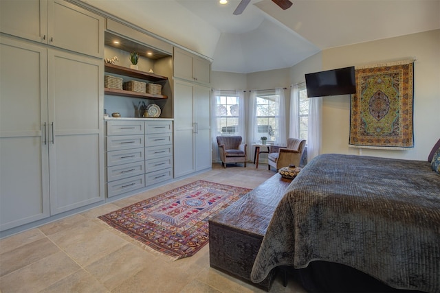 359 Cambridge Dr, New Braunfels, TX 78132 - bedroom with lofted ceiling and a ceiling fan