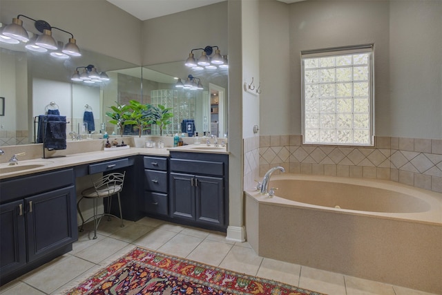 359 Cambridge Dr, New Braunfels, TX 78132 - full bathroom with a bath, tile patterned floors, and vanity
