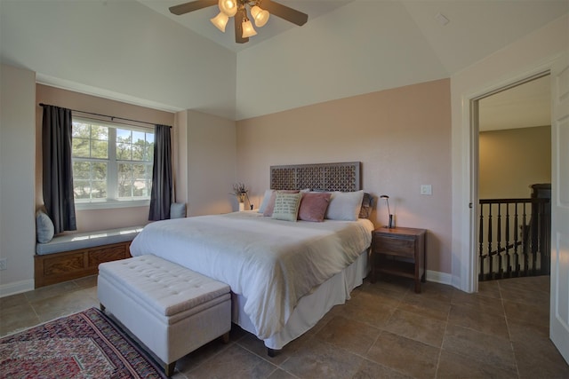 359 Cambridge Dr, New Braunfels, TX 78132 - bedroom with baseboards, a ceiling fan, and vaulted ceiling