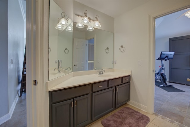 359 Cambridge Dr, New Braunfels, TX 78132 - bathroom with baseboards, tile patterned floors, and vanity