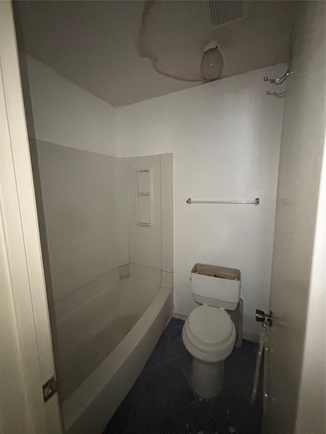 full bath with visible vents, toilet, walk in shower, and tile patterned flooring