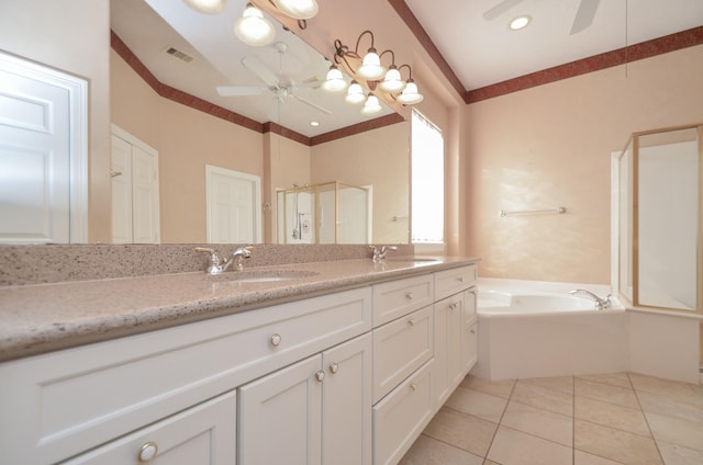 full bathroom with a sink, visible vents, and ceiling fan