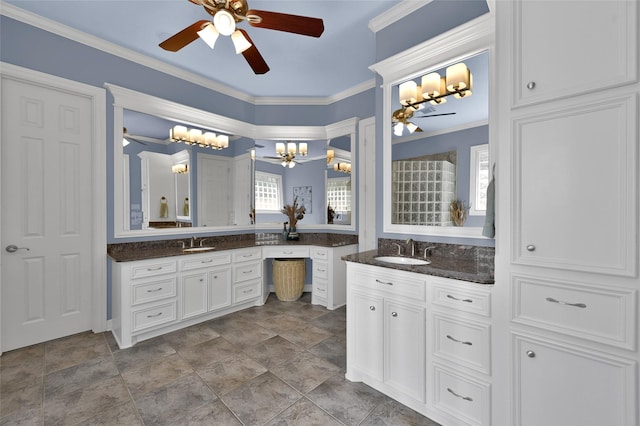 bathroom with a sink, two vanities, and a healthy amount of sunlight