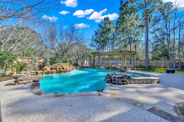 view of swimming pool with a fenced in pool, a fenced backyard, and a patio area