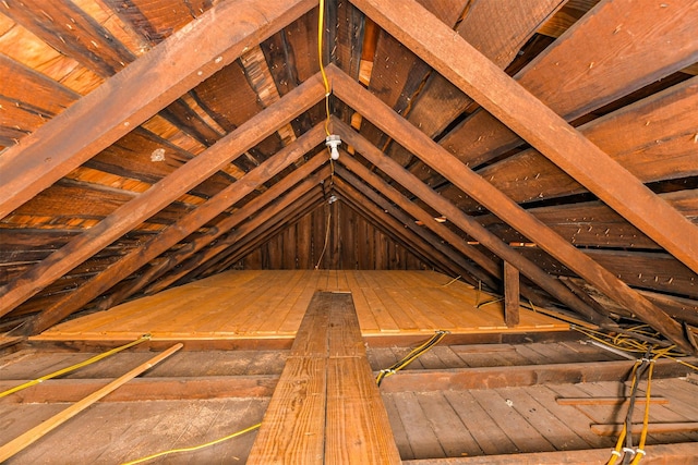 view of unfinished attic