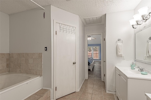 full bath featuring tile patterned floors, visible vents, ensuite bathroom, a bath, and vanity