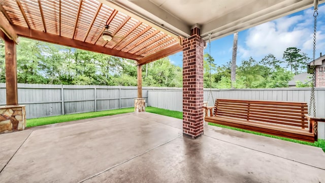 view of patio with a fenced backyard and a pergola