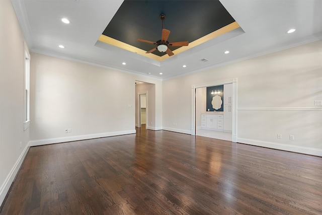1214 Heights Blvd, Houston, TX 77008 - unfurnished room with baseboards, ornamental molding, wood finished floors, a raised ceiling, and a ceiling fan