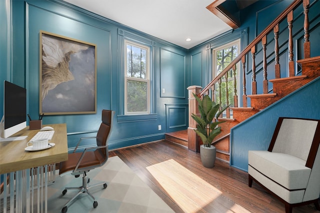 1214 Heights Blvd, Houston, TX 77008 - office featuring a decorative wall and wood finished floors