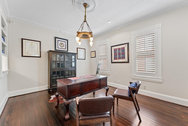 1214 Heights Blvd, Houston, TX 77008 - office space with dark wood finished floors, crown molding, and baseboards