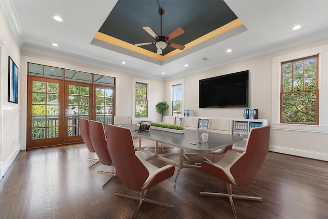 1214 Heights Blvd, Houston, TX 77008 - interior space with crown molding, a raised ceiling, and wood finished floors