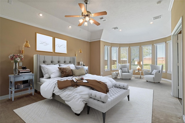 bedroom featuring crown molding, baseboards, and visible vents