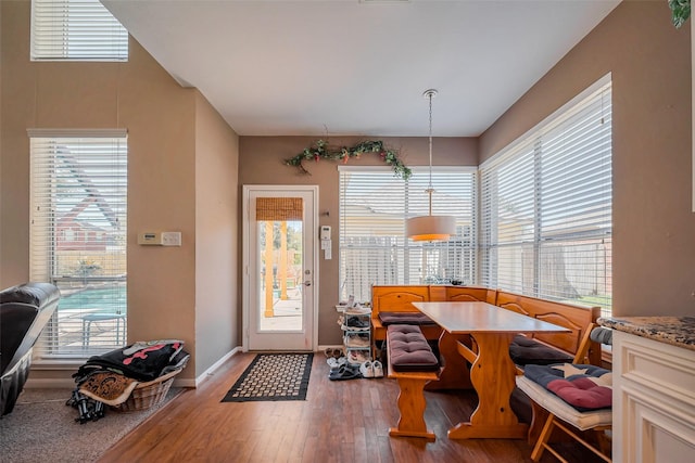 dining area featuring baseboards and hardwood / wood-style floors