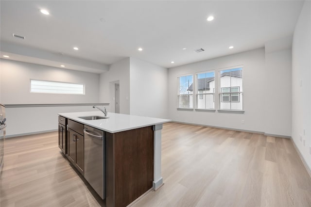 kitchen with visible vents, a sink, plenty of natural light, light countertops, and dishwasher