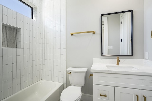 full bath featuring vanity, toilet, and shower / bathtub combination