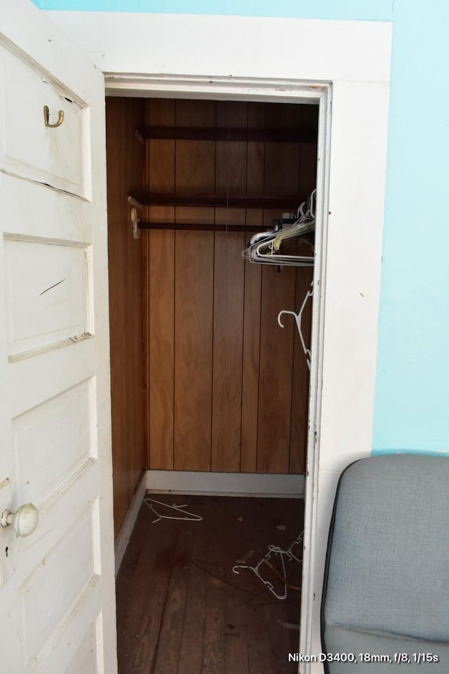 walk in closet featuring dark wood-style flooring