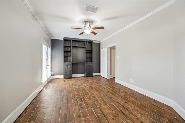 unfurnished living room with dark wood-type flooring, baseboards, and visible vents