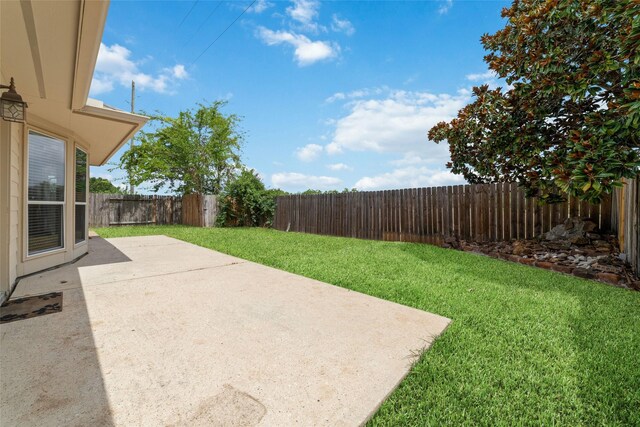 view of yard featuring a fenced backyard and a patio area