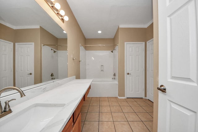 bathroom featuring tile patterned floors, vanity, and shower / bathing tub combination