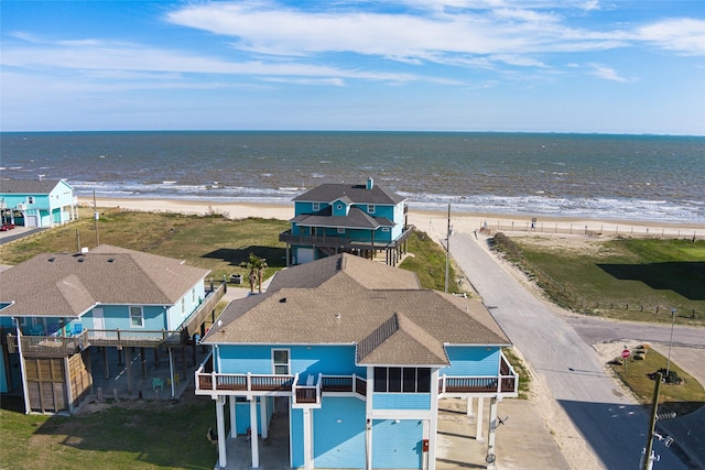 aerial view featuring a beach view and a water view