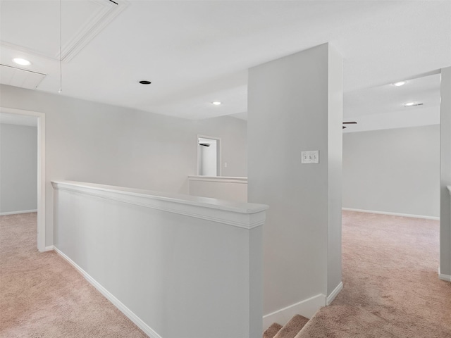 23134 Beech Canyon Dr, Katy, TX 77494 - corridor featuring attic access, carpet flooring, recessed lighting, an upstairs landing, and baseboards