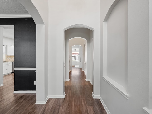 23134 Beech Canyon Dr, Katy, TX 77494 - corridor with dark wood-type flooring and baseboards