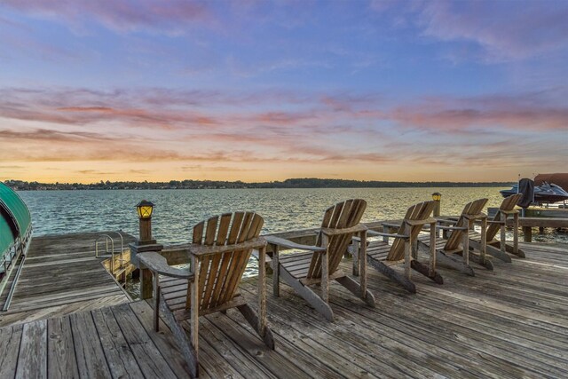 view of dock with a water view