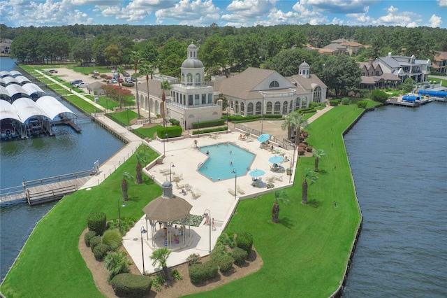 aerial view with a water view