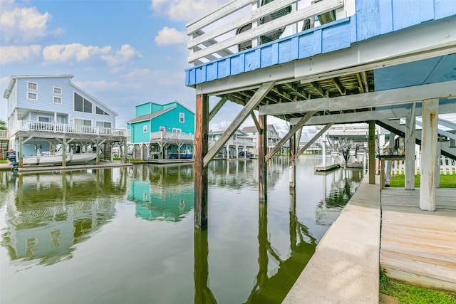 view of dock with a water view