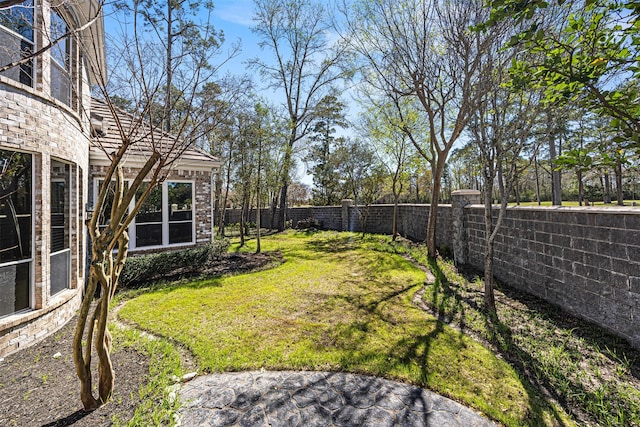 view of yard featuring a fenced backyard