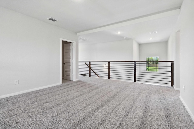 unfurnished room featuring recessed lighting, baseboards, visible vents, and carpet floors