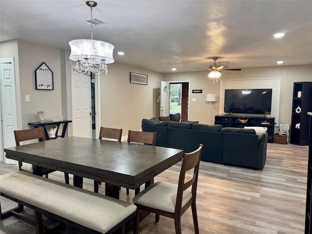 806 Moody Ave, League City, TX 77573 - dining room featuring visible vents, recessed lighting, light wood-type flooring, and a ceiling fan