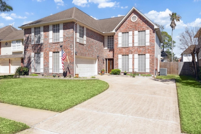 view of front of house featuring concrete driveway, a garage, and brick siding