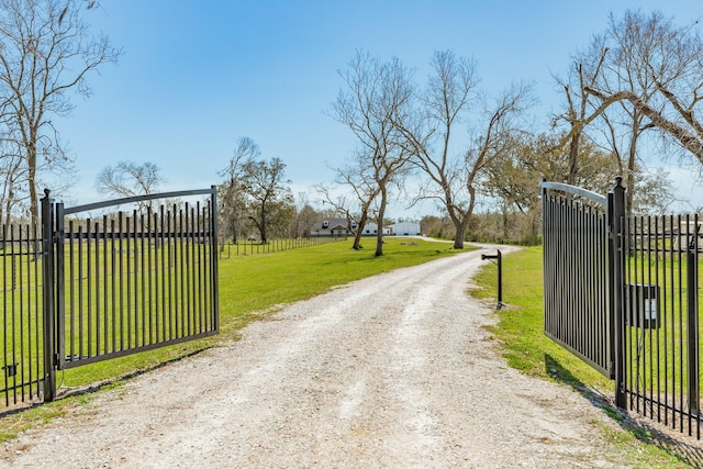 view of street with a gated entry, driveway, and a gate