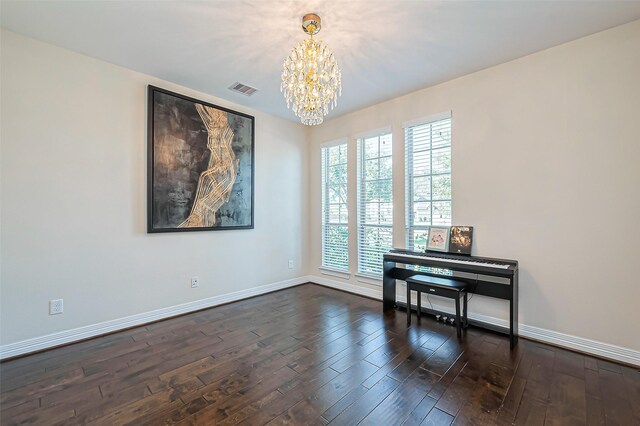 10018 Durango Path Ln, Cypress, TX 77433 - interior space with visible vents, baseboards, an inviting chandelier, and dark wood-style flooring