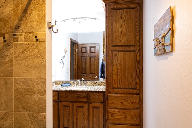 bathroom with rail lighting and vanity