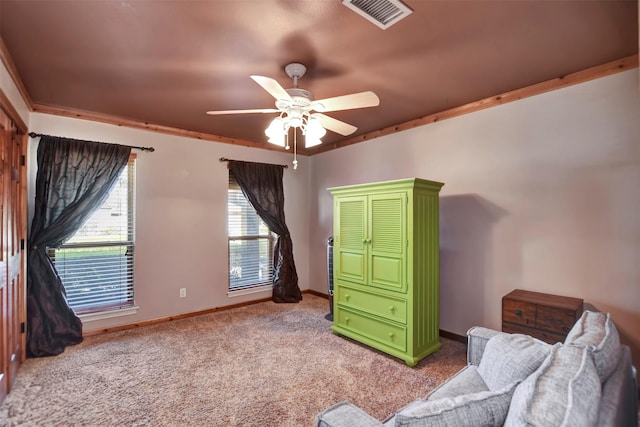 bedroom featuring baseboards, visible vents, and carpet floors