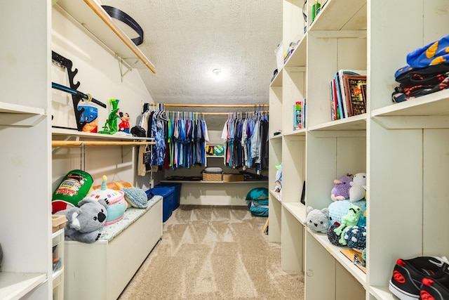 spacious closet featuring carpet flooring