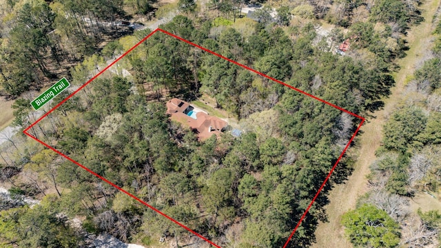 21971 Blazing Trl, New Caney, TX 77357 - bird's eye view featuring a forest view