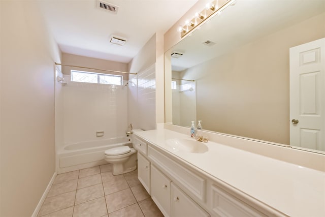 bathroom with tile patterned flooring, visible vents, toilet, and shower / tub combination