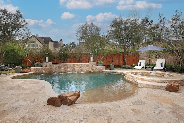 view of pool with a patio area, a fenced in pool, and a fenced backyard