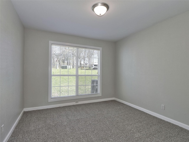 empty room featuring carpet floors, baseboards, and a healthy amount of sunlight
