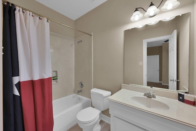 full bathroom featuring vanity, toilet, and shower / bath combo with shower curtain