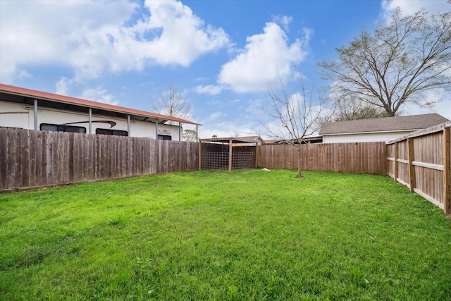 view of yard with a fenced backyard