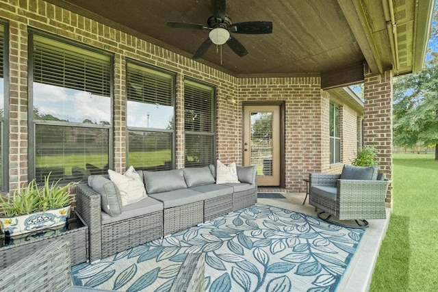 view of patio featuring outdoor lounge area and a ceiling fan